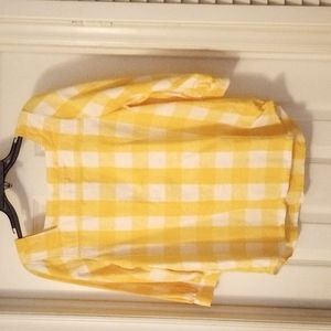 Yellow white plaid 3/4 sleeve shirt